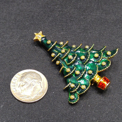 Eisenberg Ice Christmas Tree Brooch Green Enamel Red Trunk Vintage 1970s