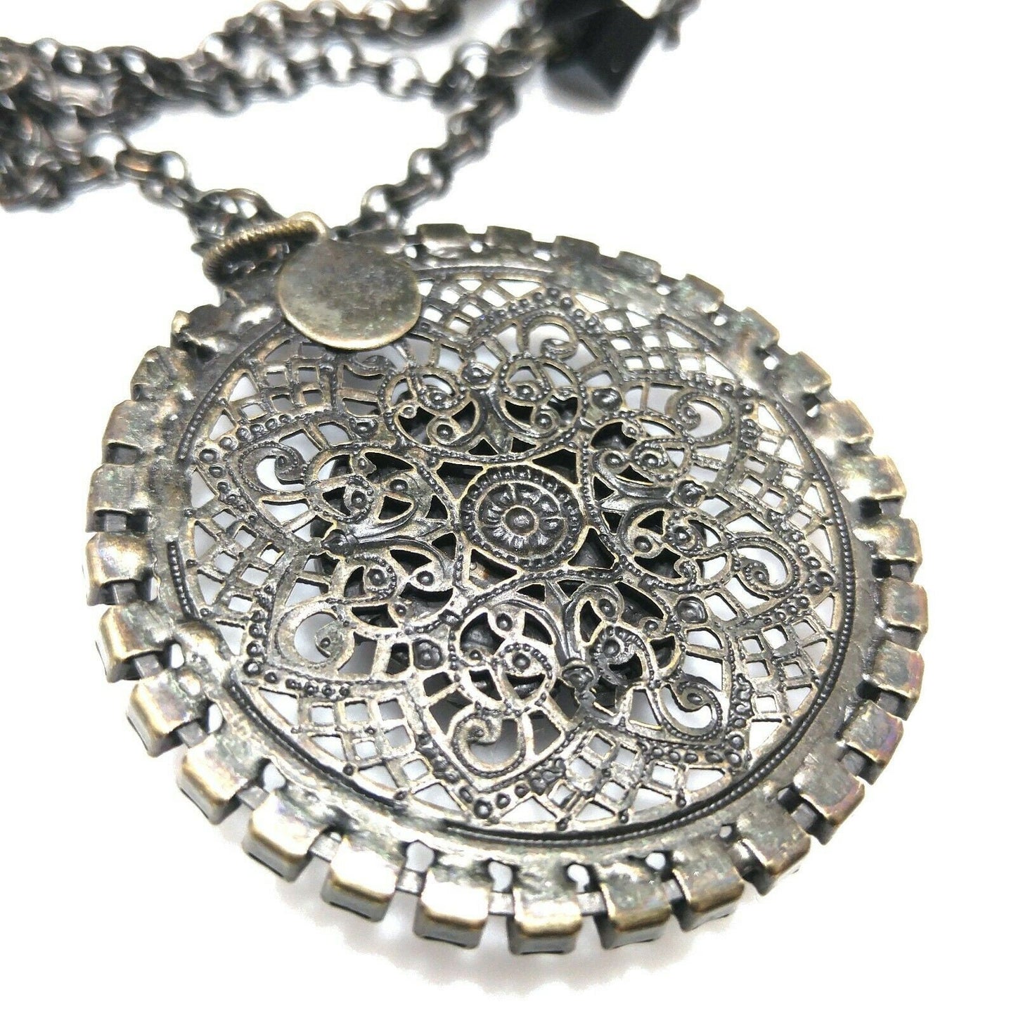 Liz Palacios Black Rhinestone Pendant Necklace, Multi-Strand, Vintage Jewelry