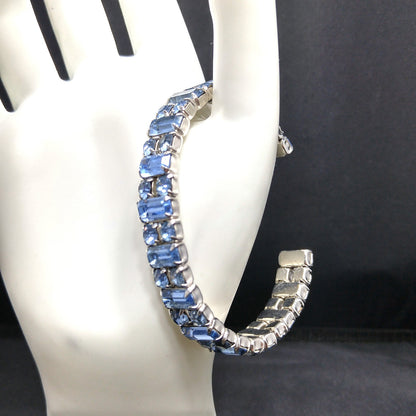 Weiss Baby Blue Rhinestone Cuff Bracelet – 1960s Baguette & Chaton Cut Rhodium Plated