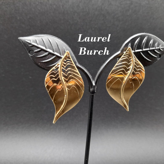 Vintage Laurel Burch Leaf Post Earrings, Gold Plated, 1 5/8 Inches