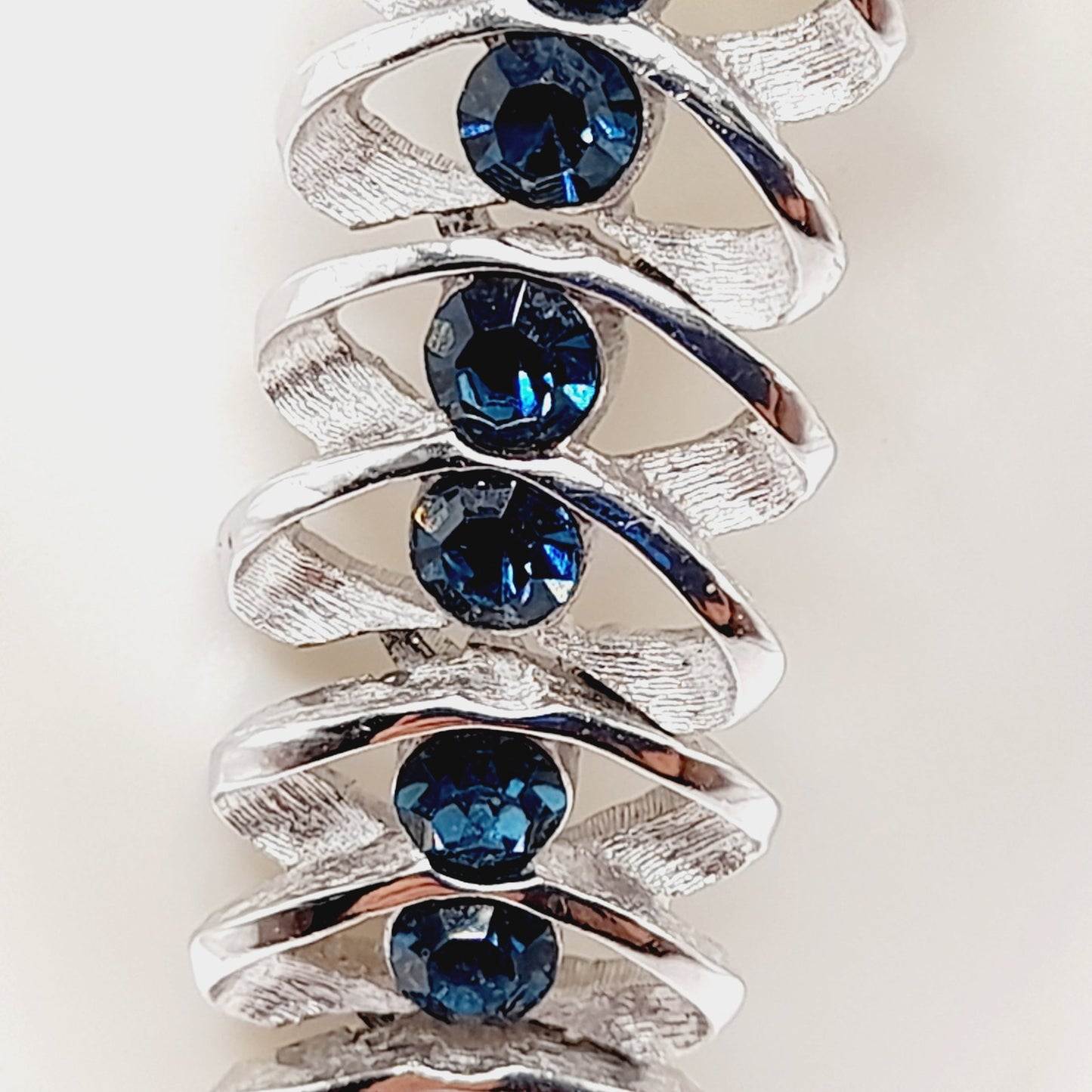 Vintage Crown Trifari Blue Rhinestone Bracelet – Rhodium Plated – 6.75 Inches