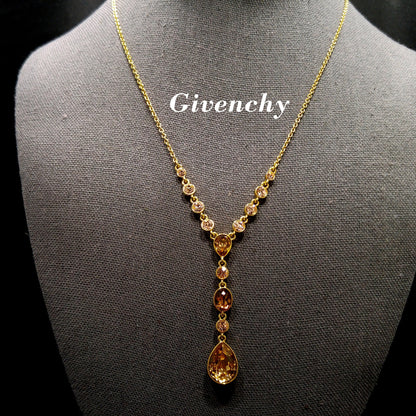 Givenchy Topaz Rhinestone Drop Necklace, Gold Plated, 1990s Vintage Jewelry