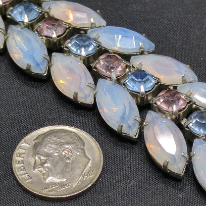 Vintage Kramer of NY Pastel Rhinestone Bracelet, Pink Blue Faux Opal, 1960s
