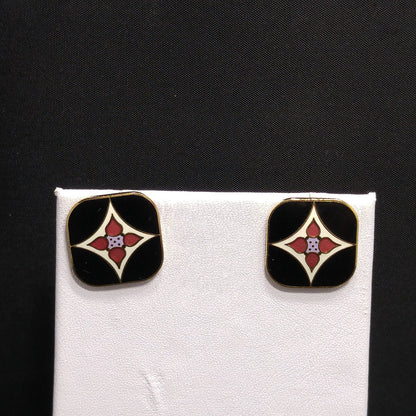 Vintage Laurel Burch "Minya" Post Earrings, Gold Plated, Enamel Cloisonne, 1980s