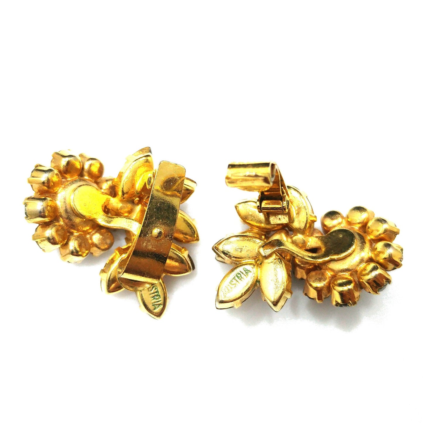 Schoffel Austria Topaz Jonquil Rhinestone Brooch & Earrings, Gold Plated, 1950s Vintage Jewelry