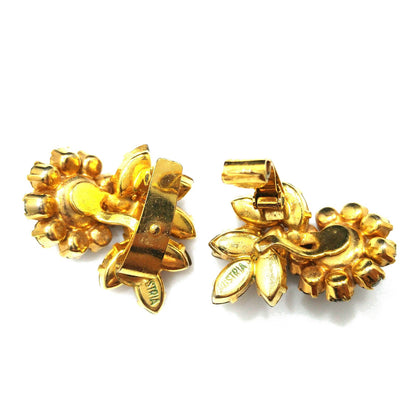 Schoffel Austria Topaz Jonquil Rhinestone Brooch & Earrings, Gold Plated, 1950s Vintage Jewelry