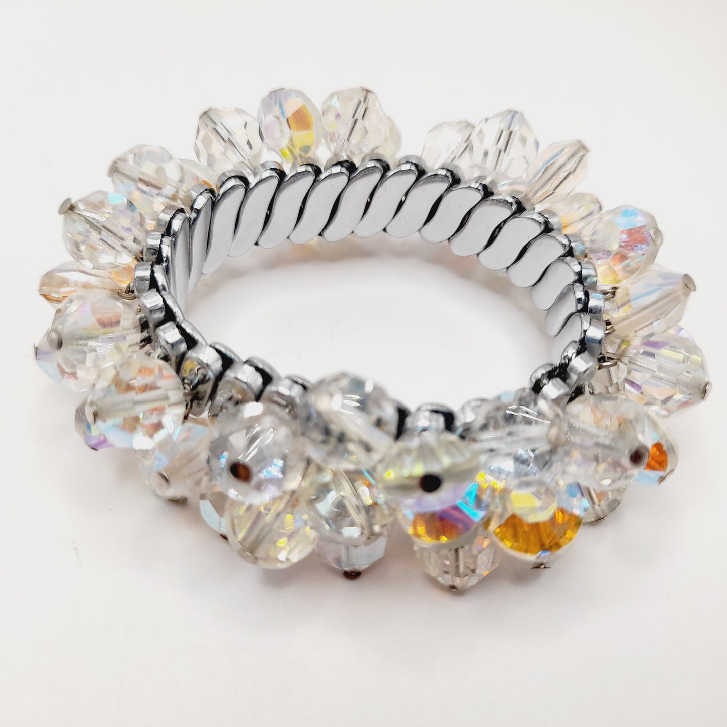 Vintage Aurora Borealis Crystal Cha-Cha Stretch Bracelet 10mm Beads