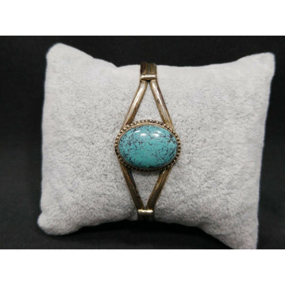 Vintage Sterling Silver Turquoise Cabochon Cuff Bracelet Signed Sterling B