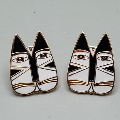 Vintage Laurel Burch "Gato" Cat Post Earrings, Enamel, Gold Plated, 1980s