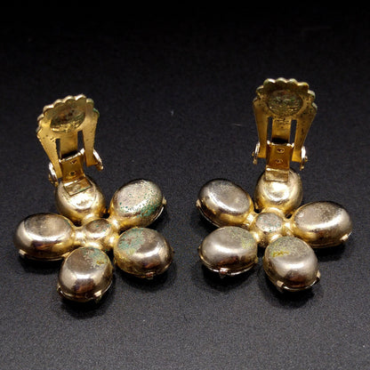 Weiss Aurora Borealis Clear Rhinestone Earrings, Flower Clip Earrings, 1950s Vintage Jewelry