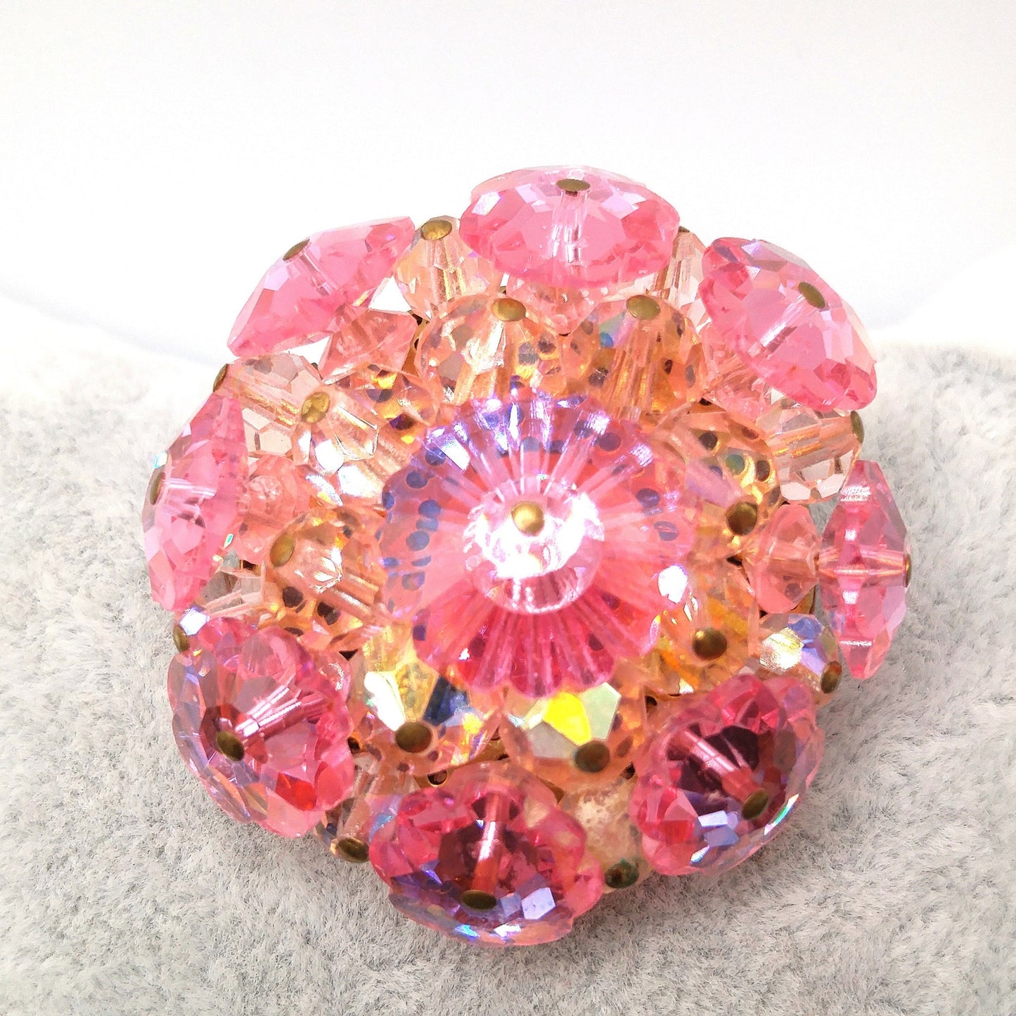 Pink Margarita Crystal Beaded Brooch, 1960s Vintage Jewelry