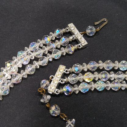 AB Crystal Beaded Necklace Earrings Set, Clear Aurora Borealis Beads, 1950s Vintage Jewelry