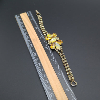 Topaz Opalescent Rhinestone Bracelet, Gold Plated, 1960s Vintage Jewelry
