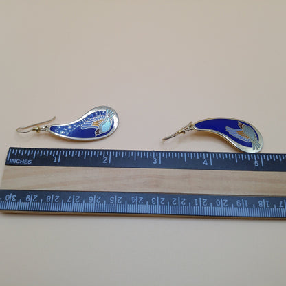 Vintage Laurel Burch Swallow Bird Blue Enamel Earrings, Gold Plated