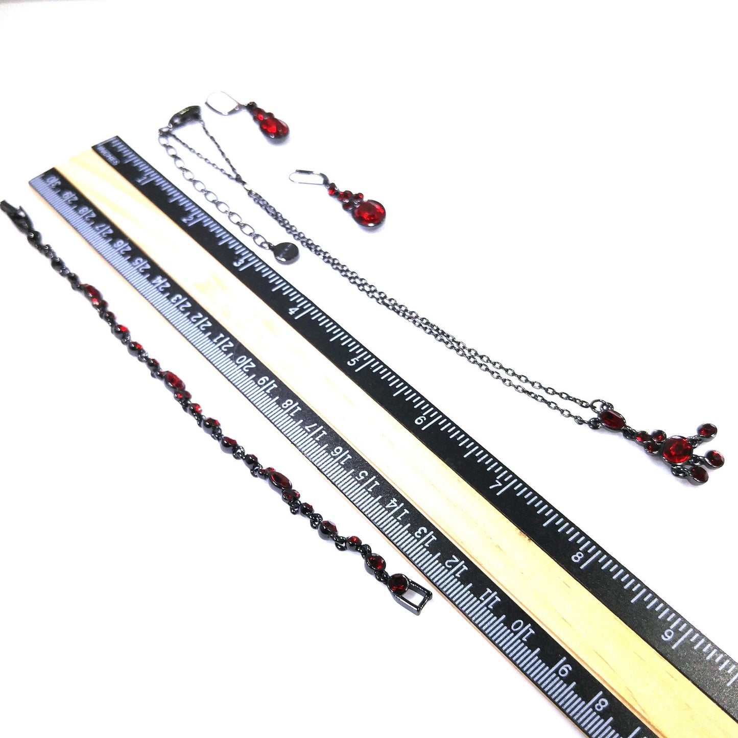 Givenchy Red Rhinestone Jewelry Set, Necklace, Bracelet & Earrings, Vintage