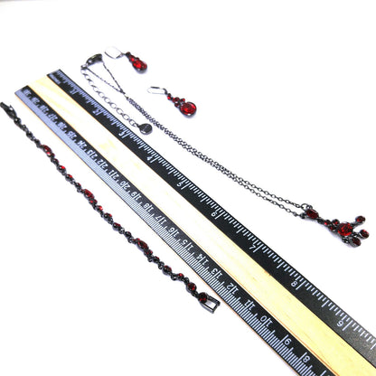 Givenchy Red Rhinestone Jewelry Set, Necklace, Bracelet & Earrings, Vintage