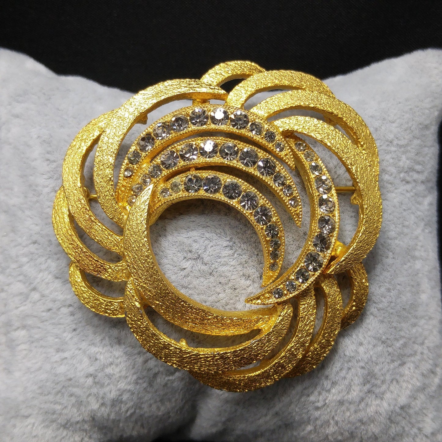 Eisenberg Ice Gold Plated Rhinestone Brooch, 1970s Vintage Jewelry