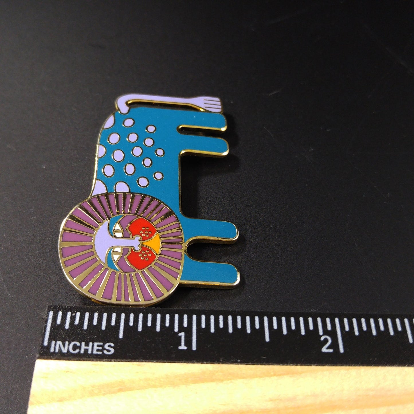 Laurel Burch "Leonardo" Brooch, Blue Enamel Gold Plated Lion, 1980s Vintage
