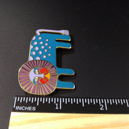 Laurel Burch "Leonardo" Brooch, Blue Enamel Gold Plated Lion, 1980s Vintage