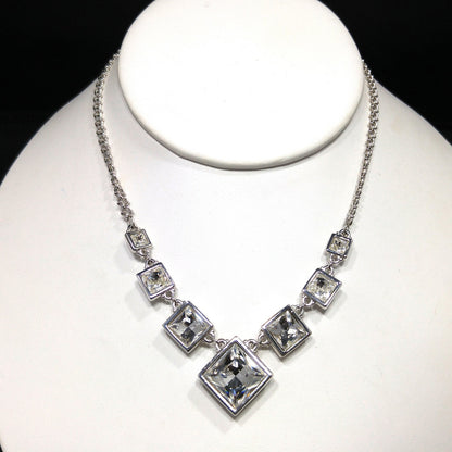 Vintage Swarovski Choker Necklace – Clear Crystal Squares, Rhodium Plated, 1990s