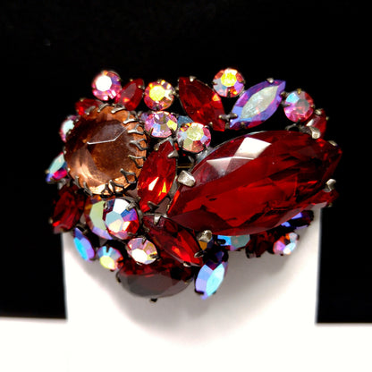 Regency Jewels Red Brooch, Aurora Borealis, 1950s Vintage Jewelry
