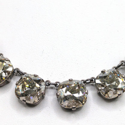 Catherine Popesco Art Deco Style Necklace, Clear Crystal Rhinestones, Silver Plated French Jewelry, 1980s Vintage Necklace