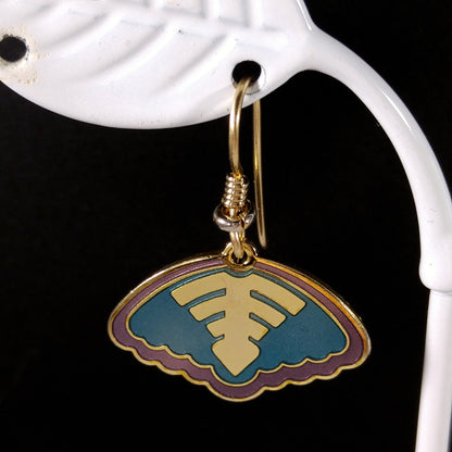 Vintage Laurel Burch Teal & Purple Enamel Drop Earrings, Gold Plated