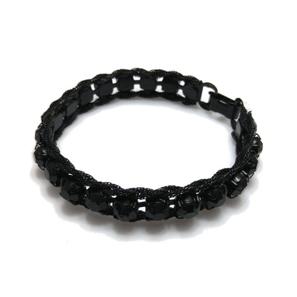 Weiss Black Japanned Bracelet, Black Rhinestones, 1950s Vintage Jewelry