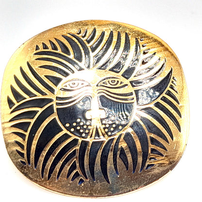 Laurel Burch "Eskimo Lion" Earrings, Black Enamel, Gold Plated, 1980s Vintage