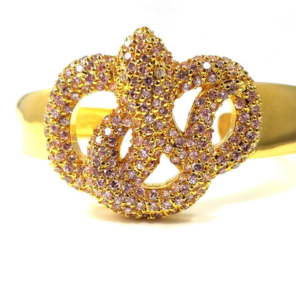 Noir New York Pink Rhinestone Snake Cuff Bracelet Gold Tone Vintage Designer