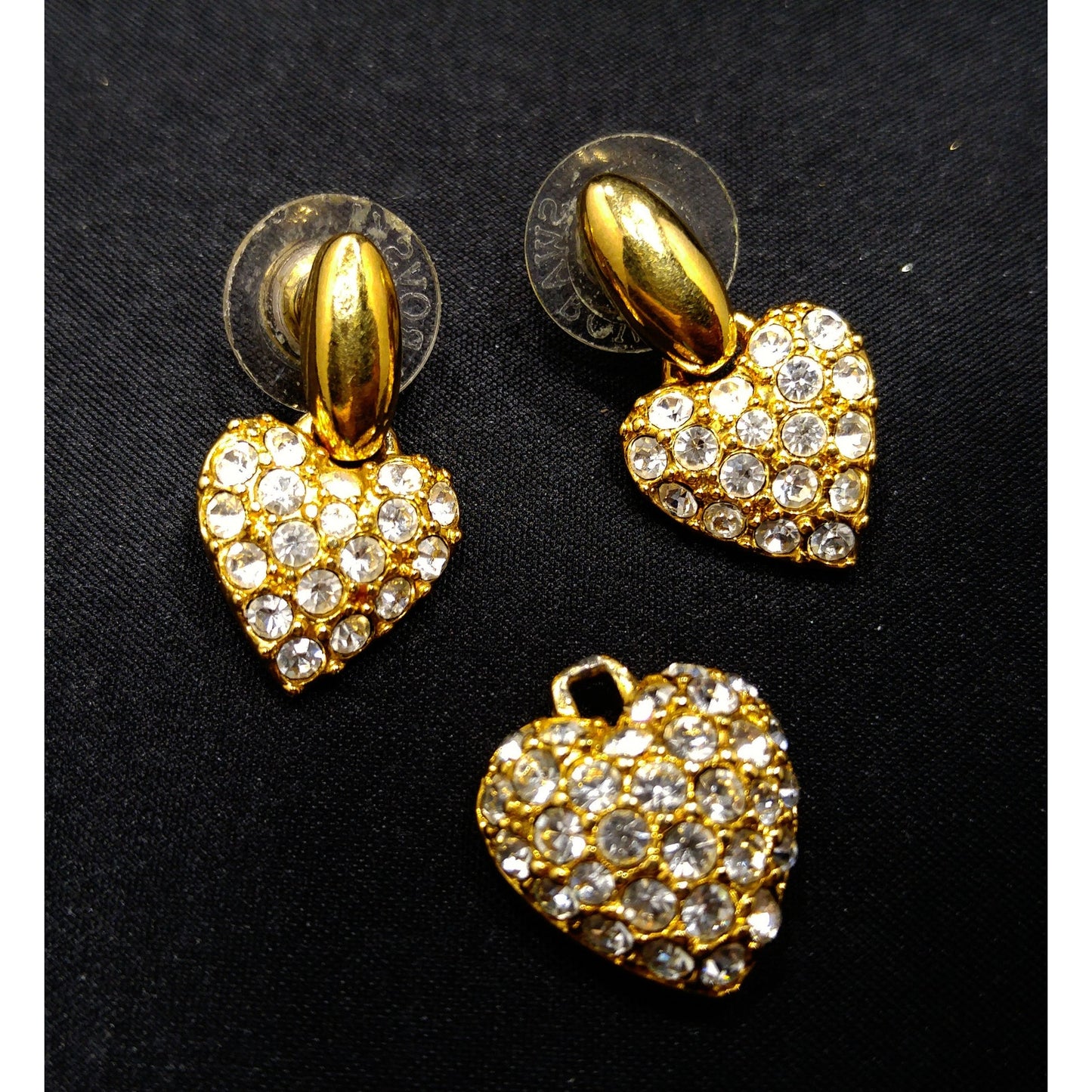 Swarovski Swan Logo Heart Earrings & Pendant Set, Gold Plate, Clear Pave Crystal