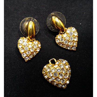 Swarovski Swan Logo Heart Earrings & Pendant Set, Gold Plate, Clear Pave Crystal