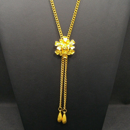 Vintage Florenza Lariat Floral Pendant, Gold Plated, Adjustable, 1960s Vintage Jewelry