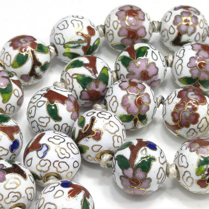 Vintage Cloisonne Beaded Necklace, Hand Knotted, Hand Painted Floral Beads, 1960s Vintage Jewelry