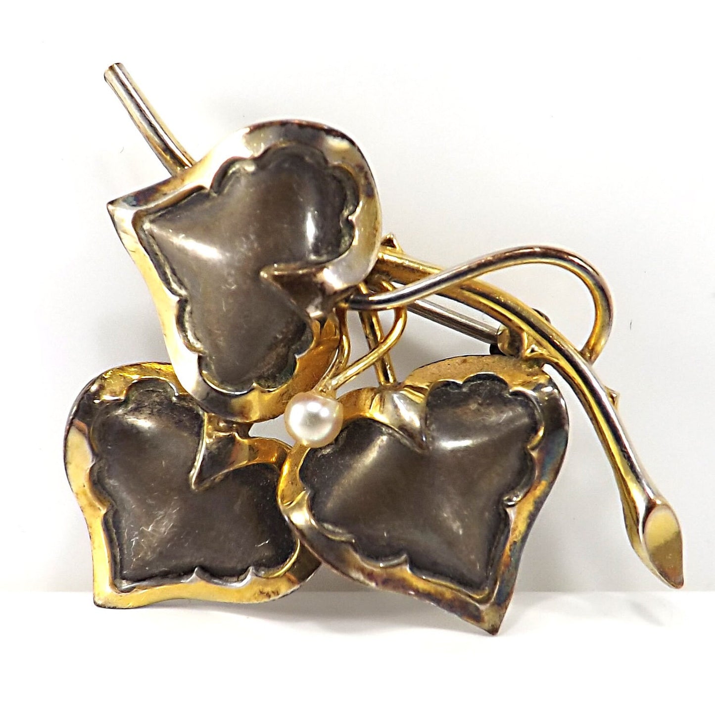 Vintage CREED Sterling Silver Floral Brooch with 12K GF & Pearl, Mid-Century