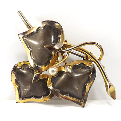 Vintage CREED Sterling Silver Floral Brooch with 12K GF & Pearl, Mid-Century