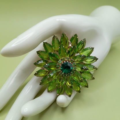 Vintage Unsigned Weiss Green Floral Brooch, 2 1/4 Inch