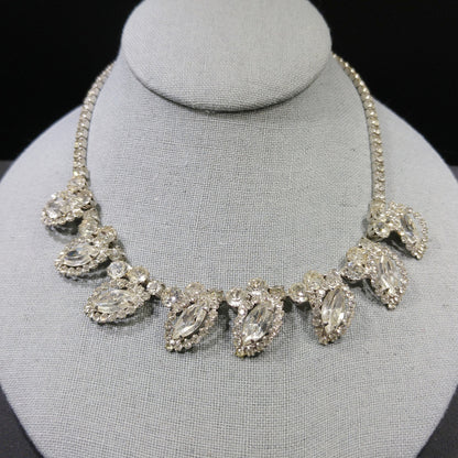 Weiss Wedding Clear Rhinestone Necklace, Rhodium Plated, 1950s Vintage Jewelry