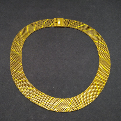 Art Deco Brass Mesh Necklace, Yellow Enamel, 1930s Vintage Jewelry