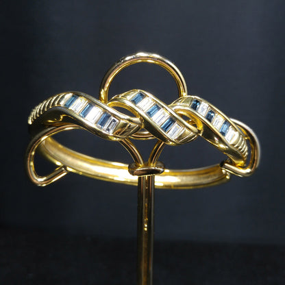 Swarovski Blue Rhinestone Hinged Bracelet, Gold Plated, 1970s Vintage Jewelry