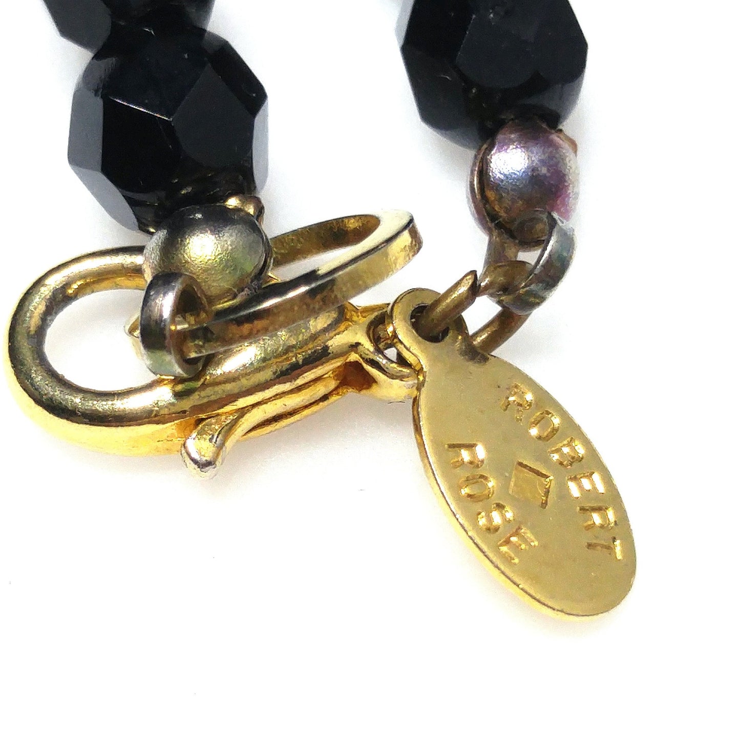 Robert Rose Black Crystal Beaded Tassel Necklace, 50 Inch, 1990s Vintage