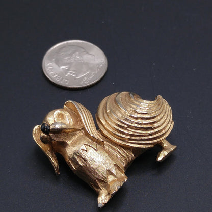 Eisenberg Pekinese Dog Brooch, Gold Plated, 1950s Vintage Jewelry