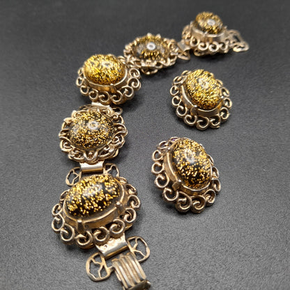 Vintage Glitter Lucite Bracelet Earrings Set, Book Chain, 1950s Vintage Jewelry