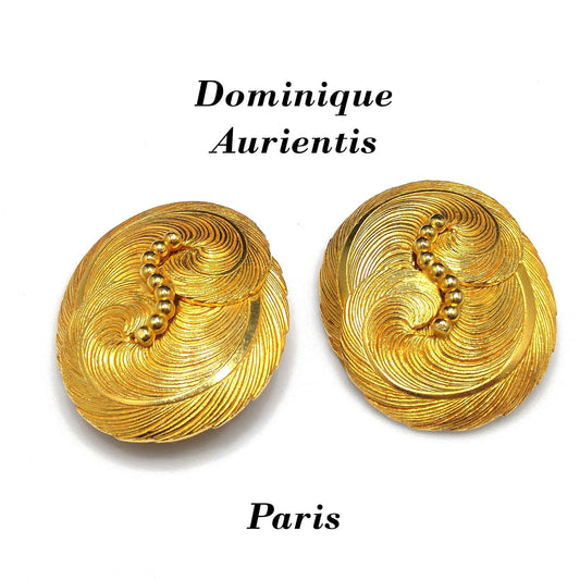 Vintage Dominique Aurientis Paris Large Clip Earrings, Gold Plated, Vintage New With Tags