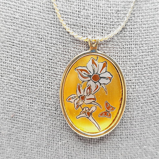 Vintage Reed & Barton Damascene July Larkspur Pendant Necklace Floral Birth Flower