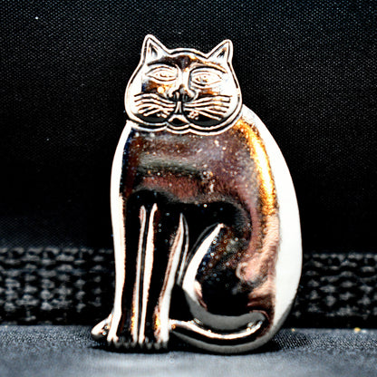 Vintage Laurel Burch Mystic Cat Brooch, Rhodium Plated