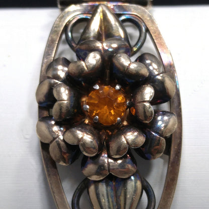 Antique Lustern Expansion Bracelet, 12KGF Sterling, Orange Rhinestone, 1920s Vintage Jewelry