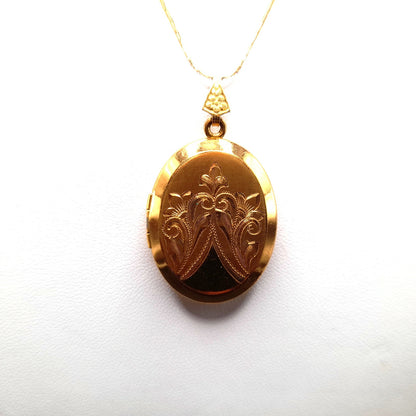 Liberty Gold Filled Locket, Crown Trifari Gold Plated Chain, 1950s Vintage Jewelry