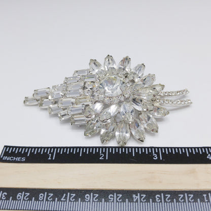 Juliana Heirloom Large Clear Rhinestone Brooch, D & E Jewelry, Rhodium Plated, Wedding