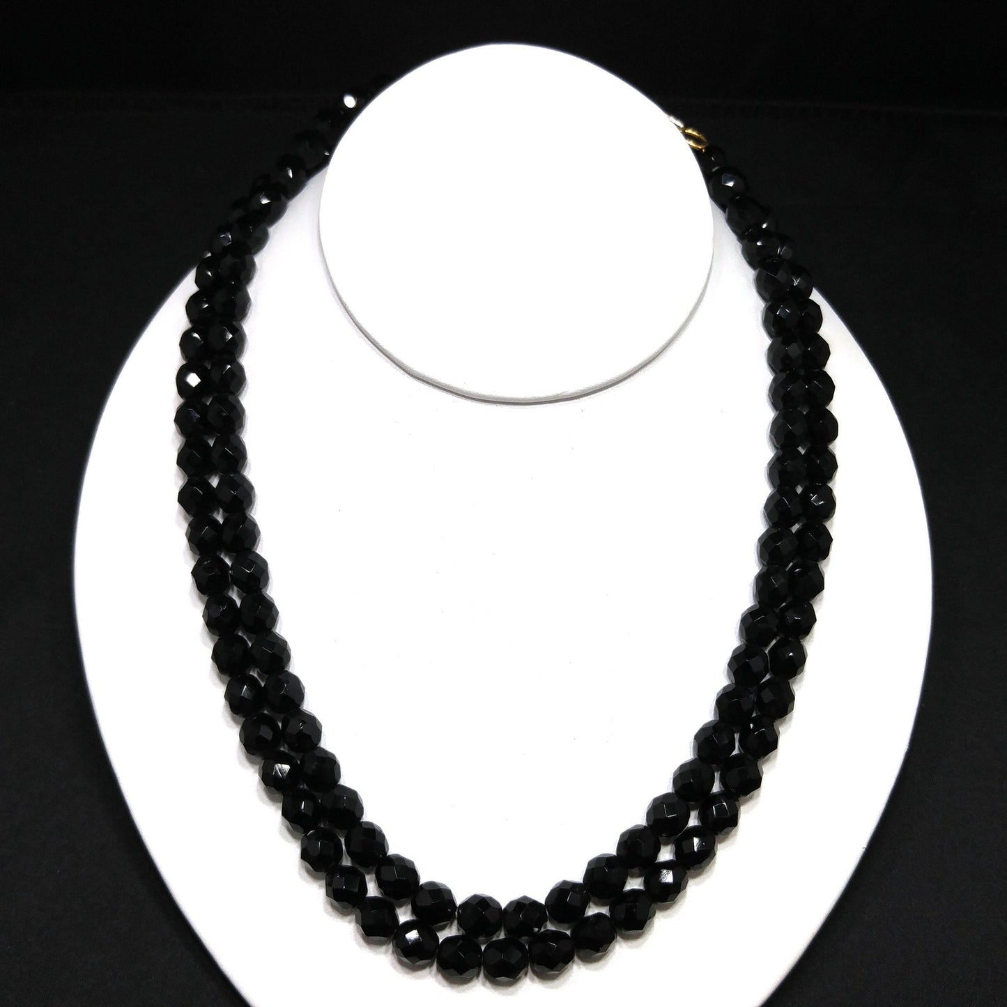 Vintage Hobeʼ Black Crystal Necklace 36 Inch Pat 3984900 Faceted 1950s